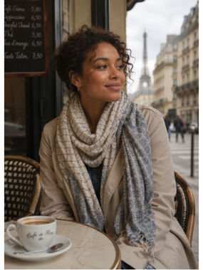 C'est Moi Mediterranean Blue And White Shawl Scarf With Fringe